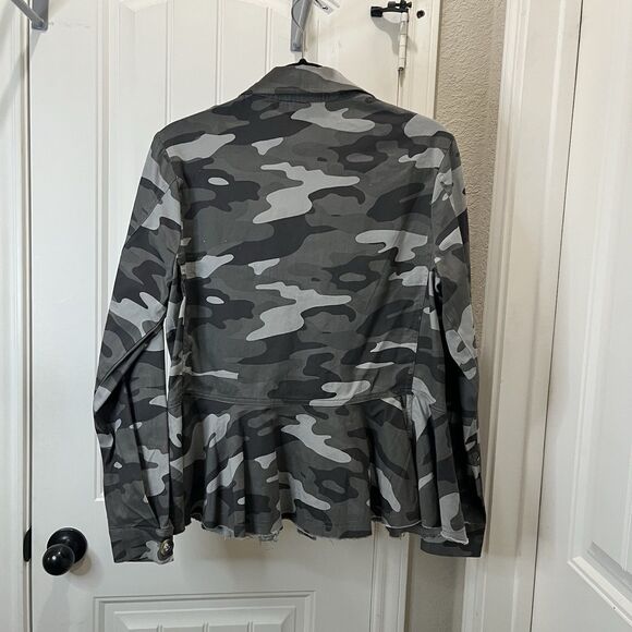 Knox Rose Military Camo Jacket Women Size M Gray Fitted Waist Button Up NEW - Picture 6 of 9